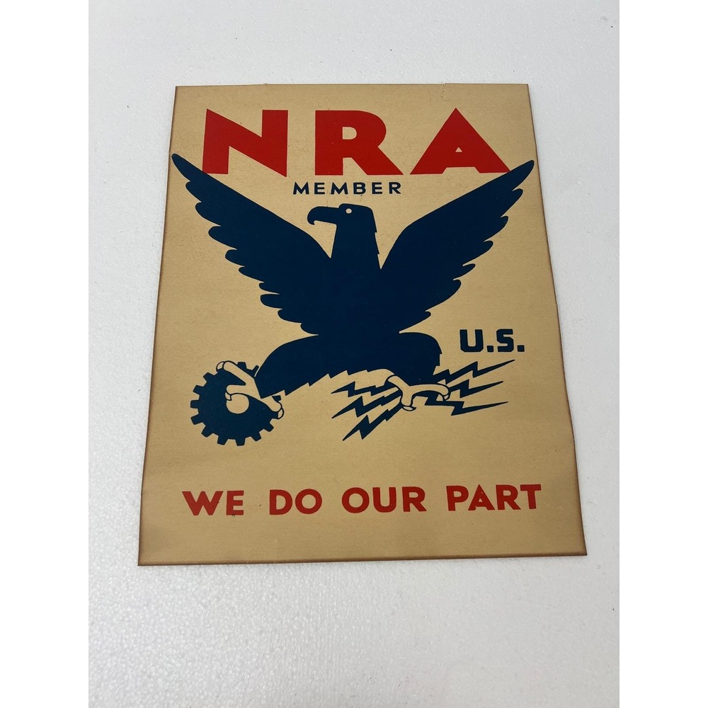 Vintage 1930s NRA Blue Eagle Member Poster We Do Our Part New Deal Sign Art Deco